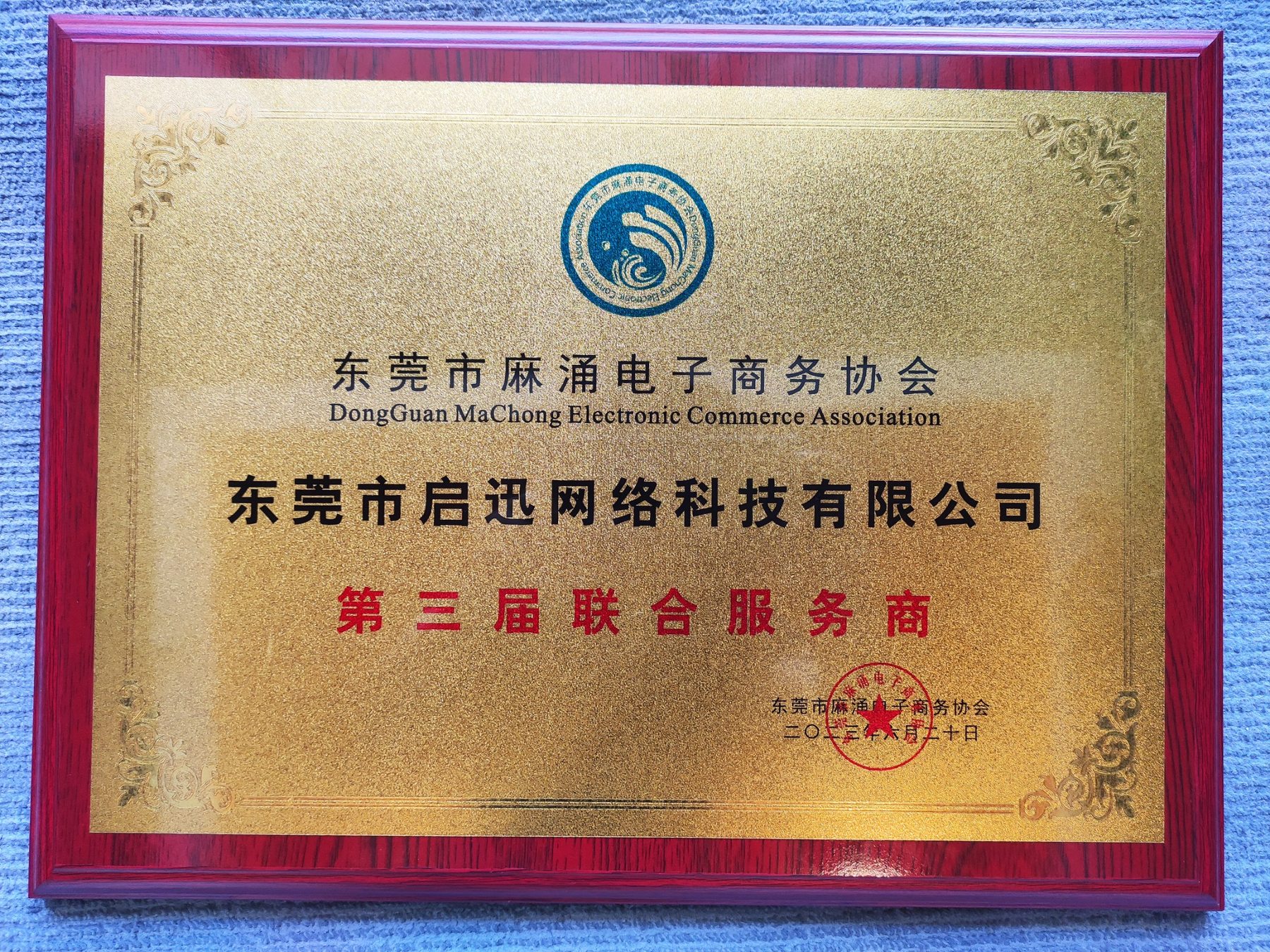 东莞市麻涌电子商务协会第三届联合服务商牌匾