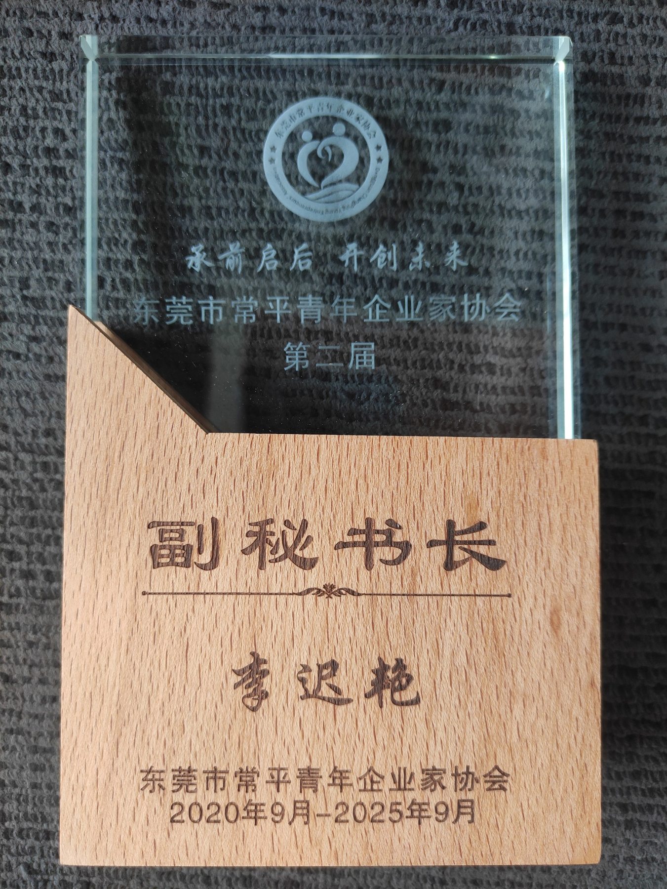 李迟艳 · 常平青年企业家协会副秘书长牌匾