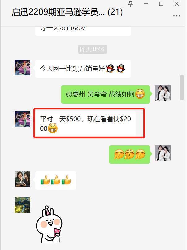 公司资料第17页中的微信反馈截图：“平时一天 $500，现在看着快 $2000”